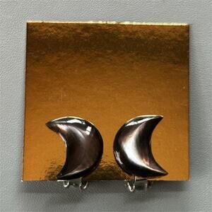 Crescent Moon Stud Earrings, Clip-On, Silver-Tone Metal, Fashion Costume